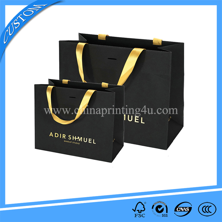 Wholesale Custom Logo Printing New Design Die Cut Handle Gift Bag Black Shopping Paper Bag