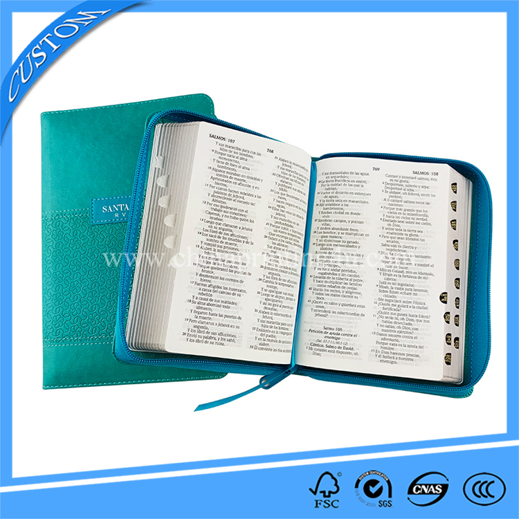 Custom PU Leather Cover Bible Printing Bible With Zipper Printing Service China