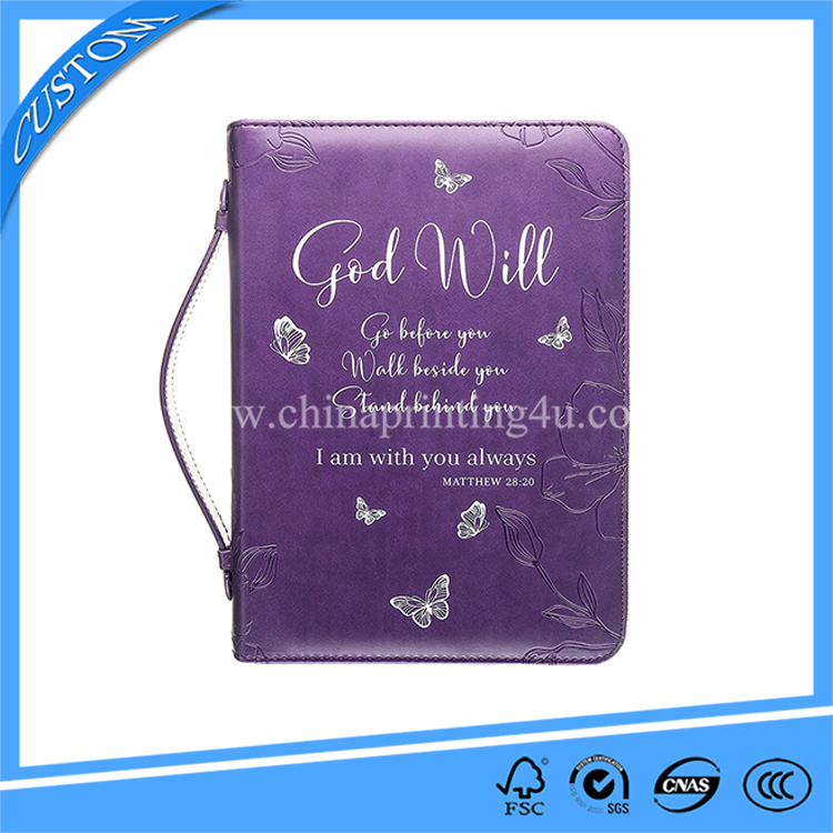 Fashion Christian Purple With Butterflies Leather Cover For Bibles Printing