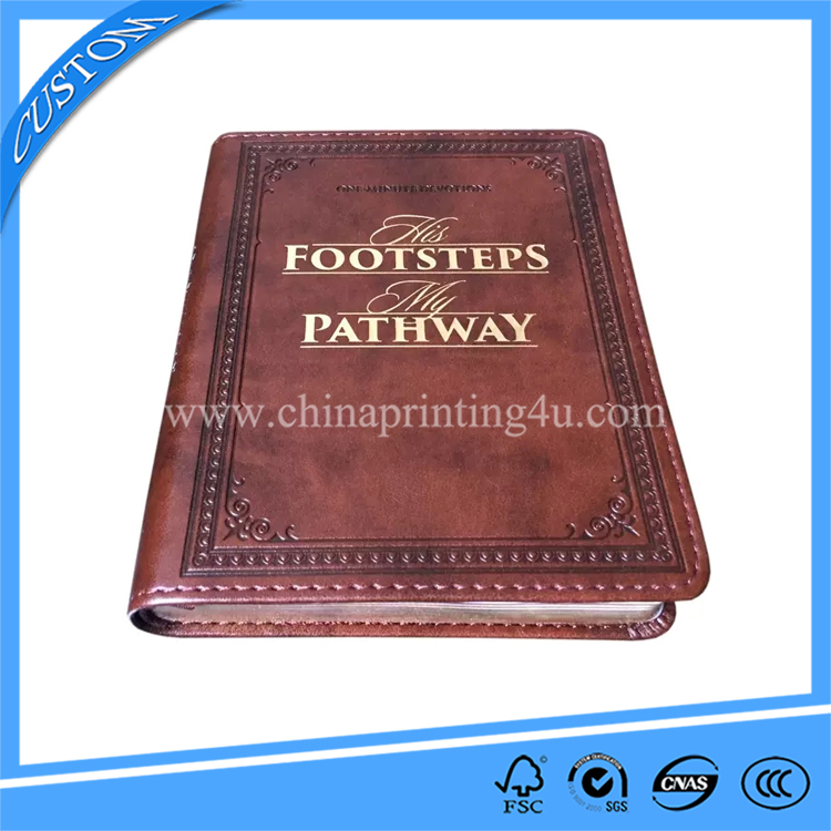 Top Quality PU Leather Gilt Edges Round Back Hardcover Book Printing with Round Corner
