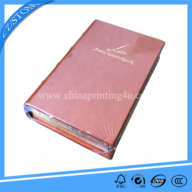 Custom Brown PU Leather Round Back Gold Foil Hardcover Book Printing In China