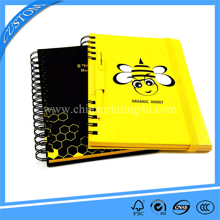 Kawaii Bee Elastic Closure Hardcover Notebook Kids Spiral A5 Notebook With Pen Pouch